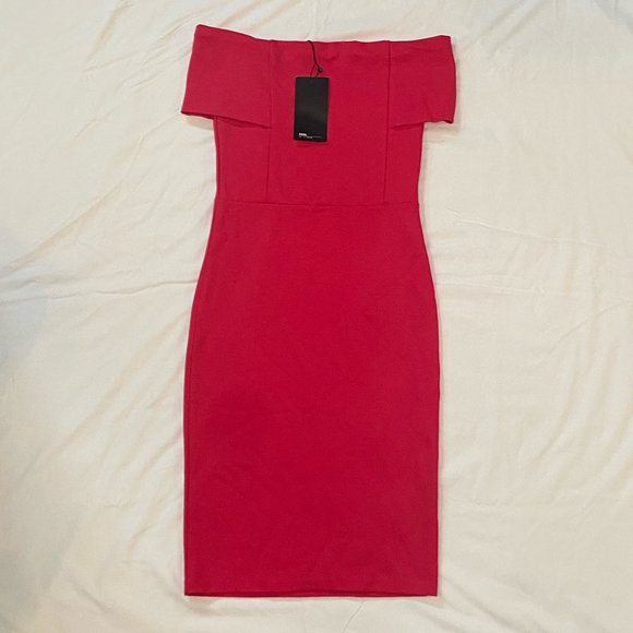 ZARA NWT Off Shoulder Bodycon Dress | Women's Size S | Bright Pink - Picture 3 of 6